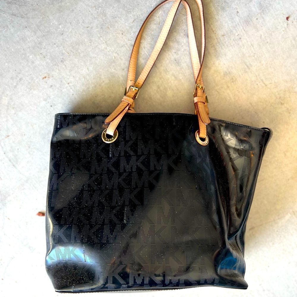 Michael Kors black bag with tan leather strap